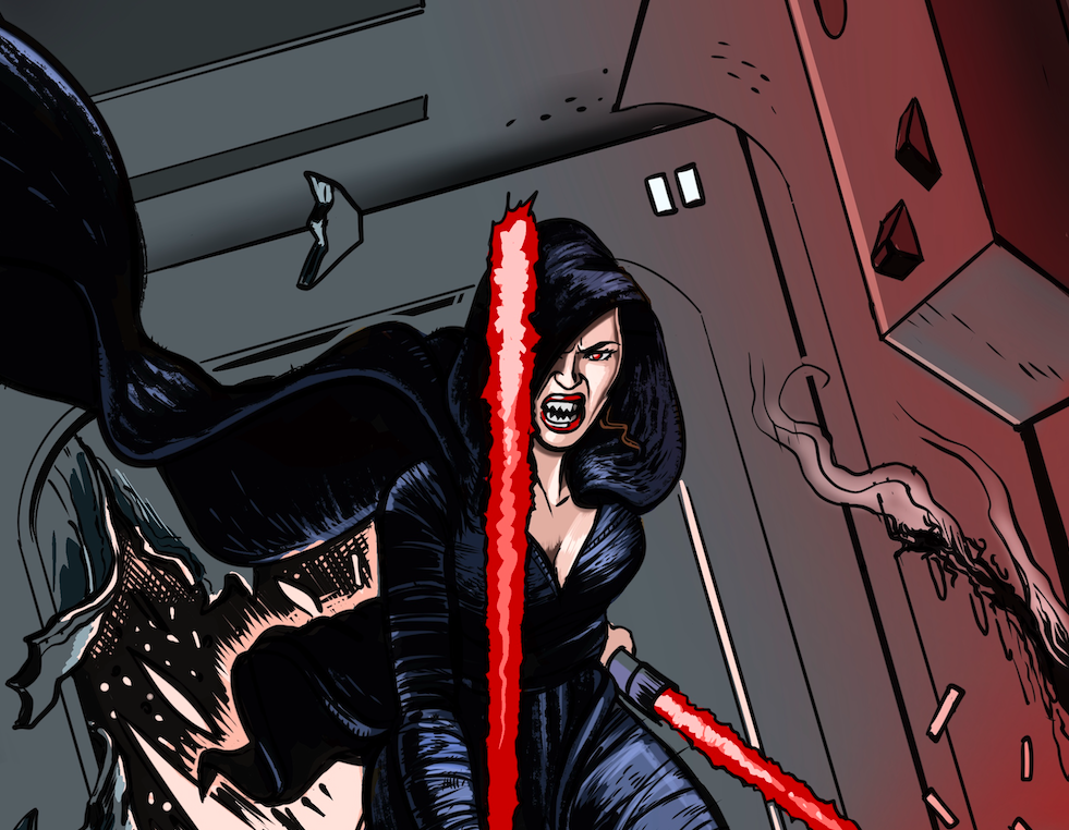 Dark Side Rey comic art by Roger Mason, created in Procreate on iPad pro