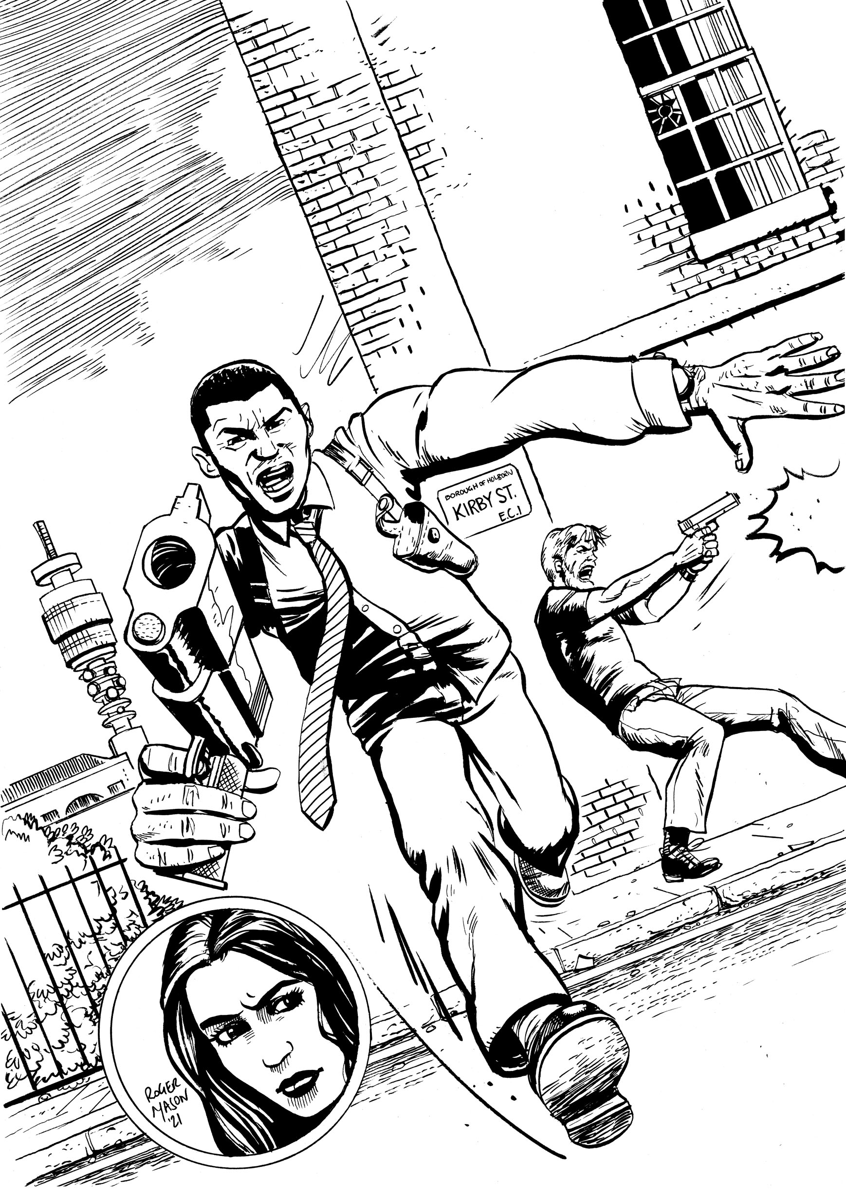 London Inferno cover inspired by Jack Kirby. By Roger Mason, available from Markosia