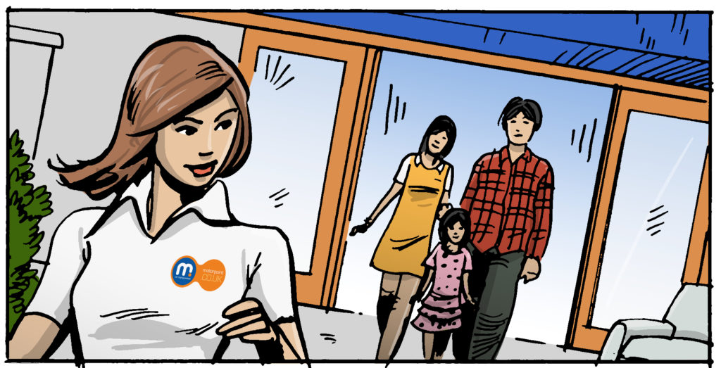 Superhero storyboards for Motorpoint TV commercial. Equinox Films. Roger Mason