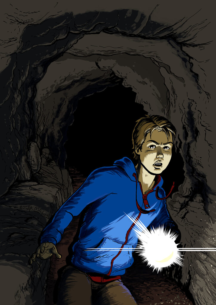 A boy stands in a dark tunnel. Cover art for NK Ashworth's 'Step On A Crack' YA novel.